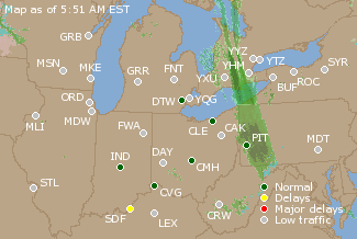 Great Lakes U.S. Airport Delays Map