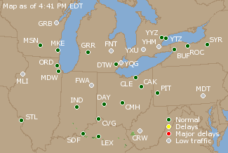 Great Lakes U.S. Airport Delays Map