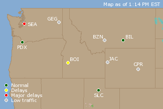 Northwest U.S. Airport Delays Map