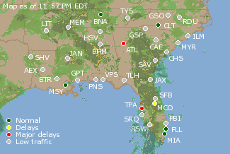 Southeast U.S. Airport Delays Map