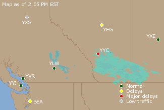 Western Canada Airport Delays Map