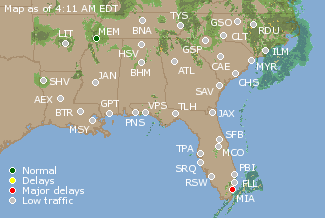Southeast U.S. Airport Delays Map