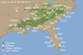 Southeast U.S. Airport Delays Map