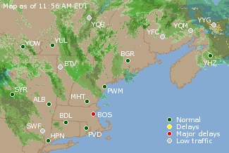 Eastern Canada Airport Delays Map