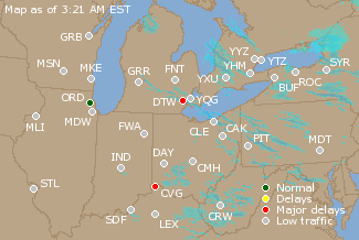 Great Lakes U.S. Airport Delays Map