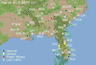 Southeast U.S. Airport Delays Map