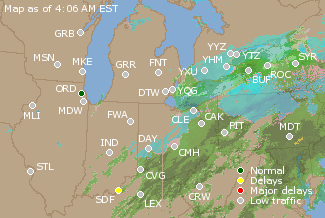 Great Lakes U.S. Airport Delays Map