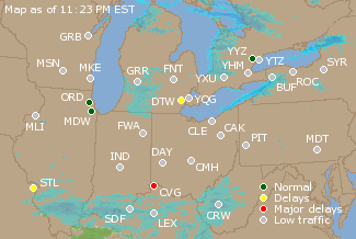 Great Lakes U.S. Airport Delays Map