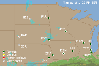 Northern U.S. Airport Delays Map