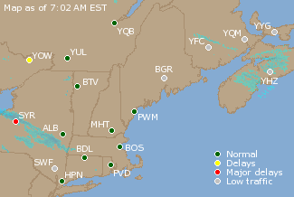 Eastern Canada Airport Delays Map