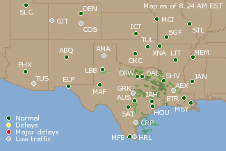 Southern-Central U.S. Airport Delays Map