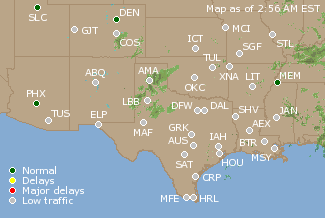 Southern-Central U.S. Airport Delays Map