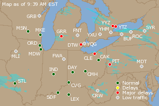 Great Lakes U.S. Airport Delays Map