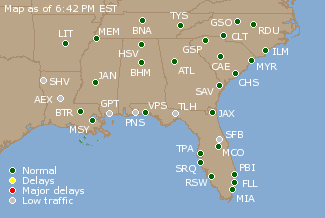 Southeast U.S. Airport Delays Map