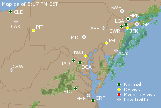 Mid-Atlantic U.S. Airport Delays Map