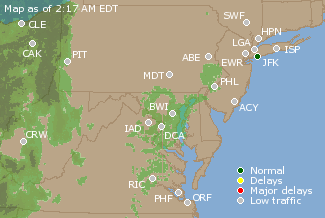 Mid-Atlantic U.S. Airport Delays Map