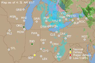 Great Lakes U.S. Airport Delays Map