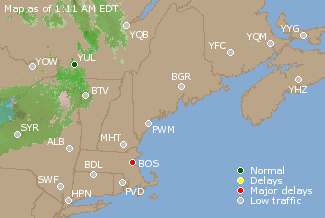 Eastern Canada Airport Delays Map