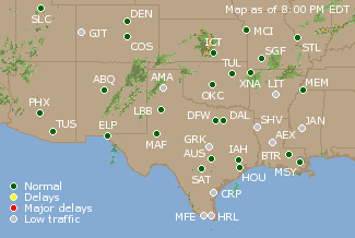 Southern-Central U.S. Airport Delays Map