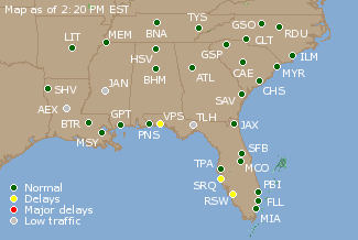 Southeast U.S. Airport Delays Map