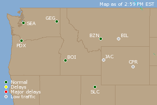 Northwest U.S. Airport Delays Map