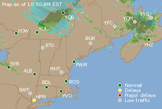 Eastern Canada Airport Delays Map