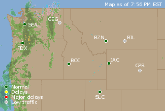 Northwest U.S. Airport Delays Map