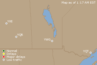 Central Canada Airport Delays Map