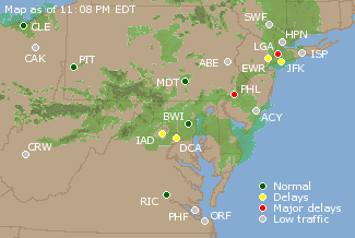 Mid-Atlantic U.S. Airport Delays Map