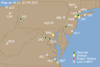 Mid-Atlantic U.S. Airport Delays Map