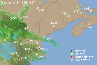 Eastern Canada Airport Delays Map