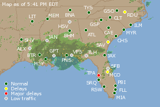 Southeast U.S. Airport Delays Map