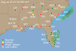 Southeast U.S. Airport Delays Map