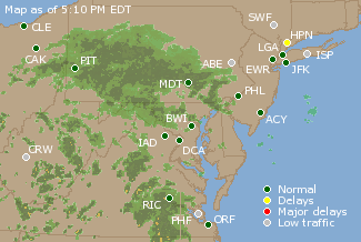 Mid-Atlantic U.S. Airport Delays Map