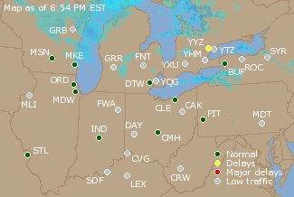 Great Lakes U.S. Airport Delays Map