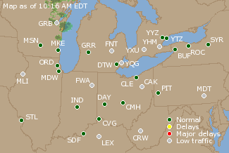 Great Lakes U.S. Airport Delays Map