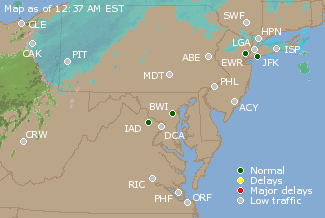 Mid-Atlantic U.S. Airport Delays Map