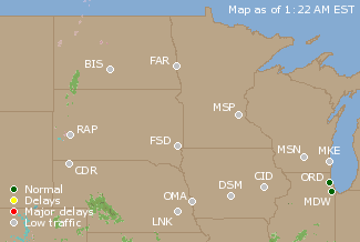 Northern U.S. Airport Delays Map