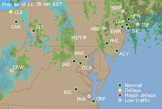 Mid-Atlantic U.S. Airport Delays Map