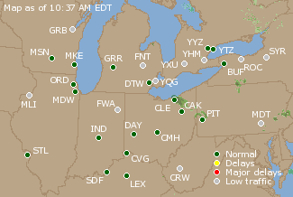 Great Lakes U.S. Airport Delays Map