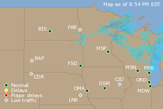 Northern U.S. Airport Delays Map