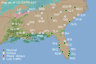 Southeast U.S. Airport Delays Map