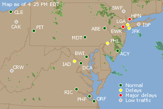 Mid-Atlantic U.S. Airport Delays Map
