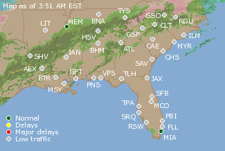 Southeast U.S. Airport Delays Map