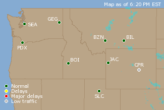 Northwest U.S. Airport Delays Map