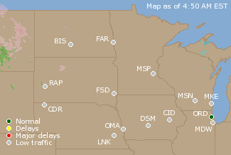 Northern U.S. Airport Delays Map