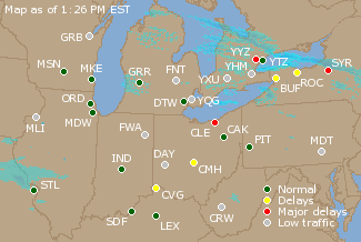 Great Lakes U.S. Airport Delays Map