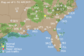 Southeast U.S. Airport Delays Map