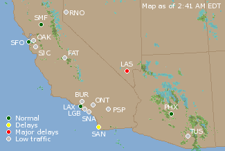 Southwest U.S. Airport Delays Map