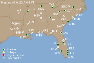 Southeast U.S. Airport Delays Map